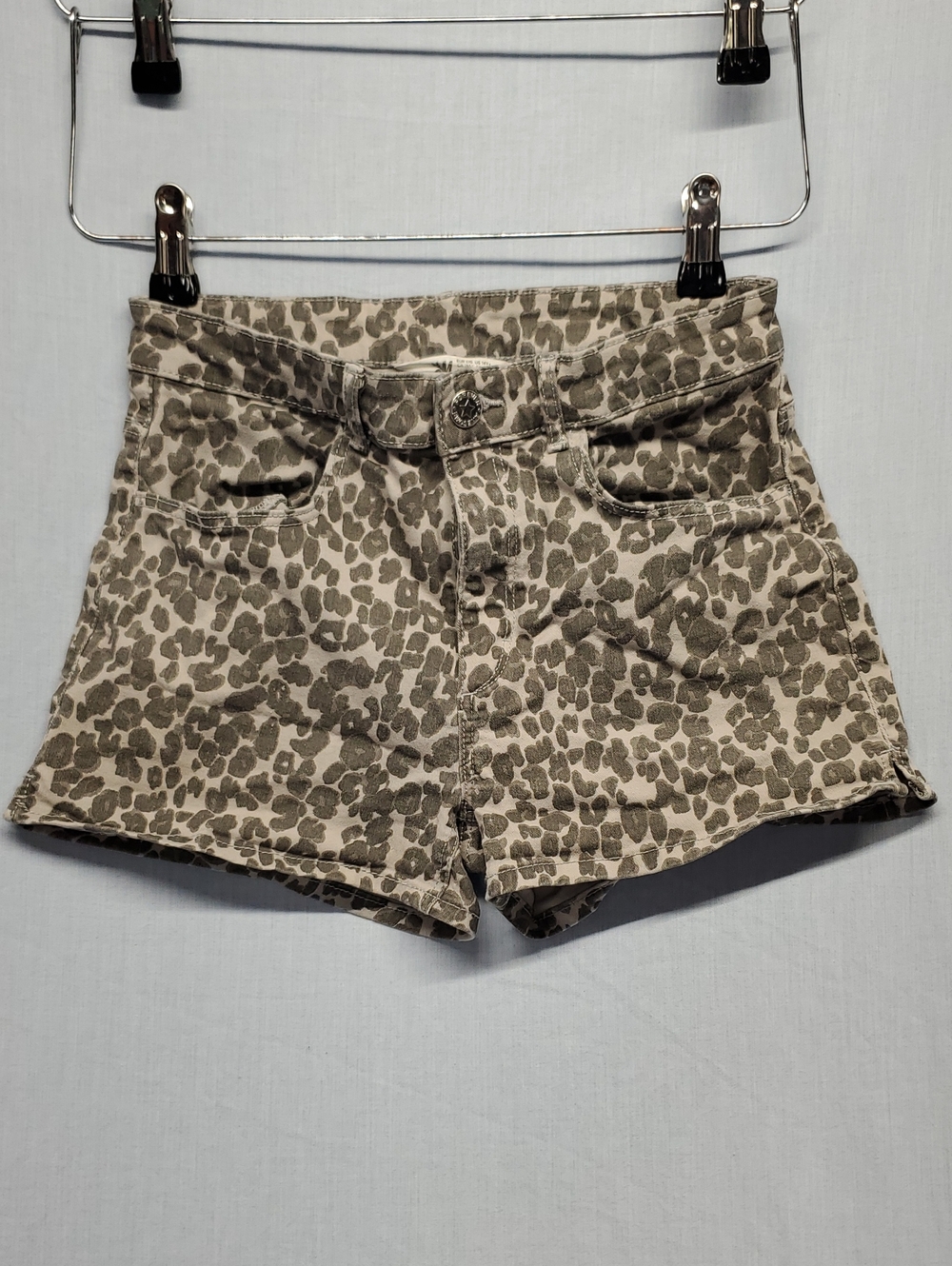 H&M Neutral Leopard-Print Denim Shorts #279